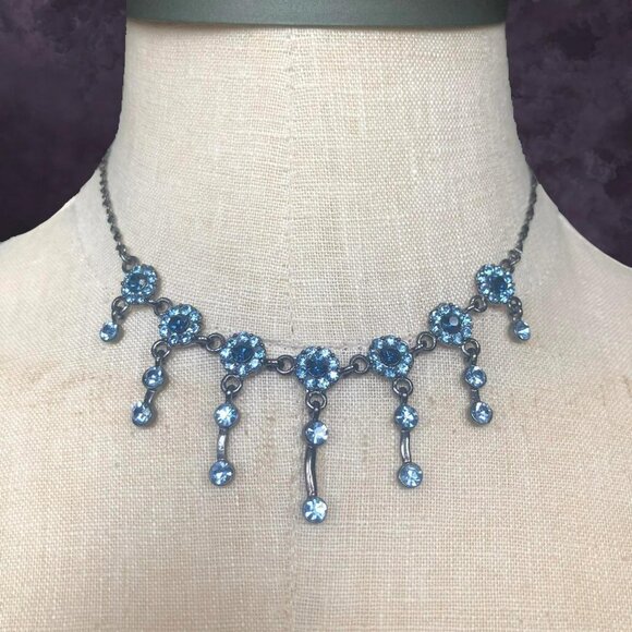 90s Blue Floral Dangly Necklace - Picture 2 of 6